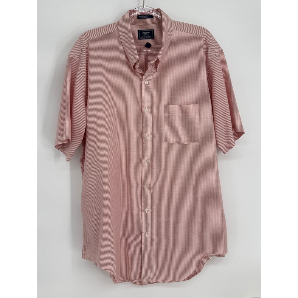 Arrow Dover Tall Man Red‎ White Striped Short Sleeve Button Down Shirt Sz 18.5